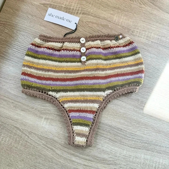 NWT Free People She Made Me Rahi Crochet High Waisted Bikini Swim Bottom Brown M - Picture 3 of 11